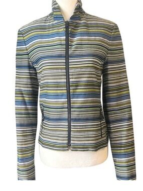 Akris Punto Striped Blue & Green Zip-Front Jacket 12